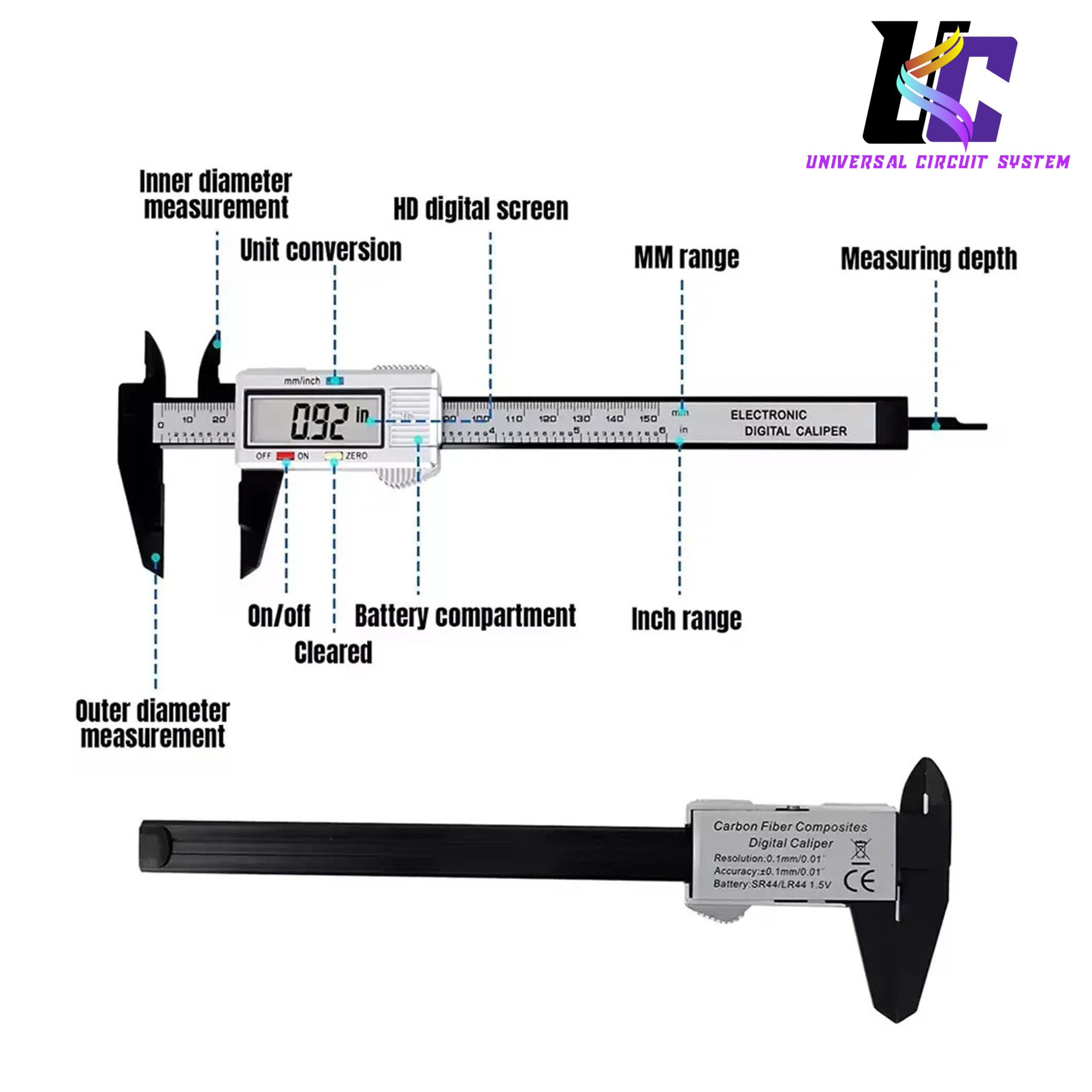 DWKC-2021 DIGITAL CALIPERS 150mm 6inch LCD Digital Electronic Carbon Fiber